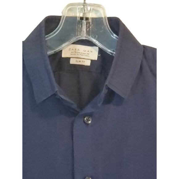 Zara Men's Blue Slim Fit Long Sleeve Collared Neck Button Up Shirts Size M - Picture 2 of 5